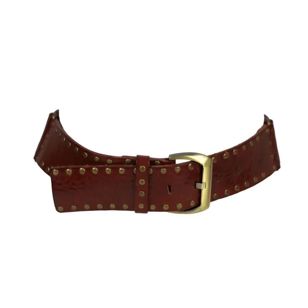 Caché BROWN GENUINE LEATHER 1 7/8"Wd STUDDED CASUAL DRESS WOMEN'S BELT Sz M (A7